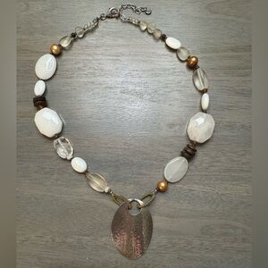Silpada Gold and White Jade Stone, Mother of Pearl Necklace